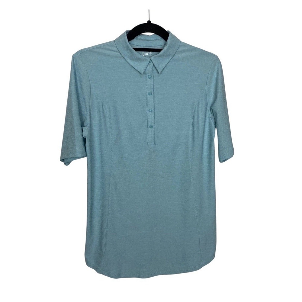 Duluth By Duluth Trading Co Women Light Blue Collar Short Sleeve Shirt Size‎ M